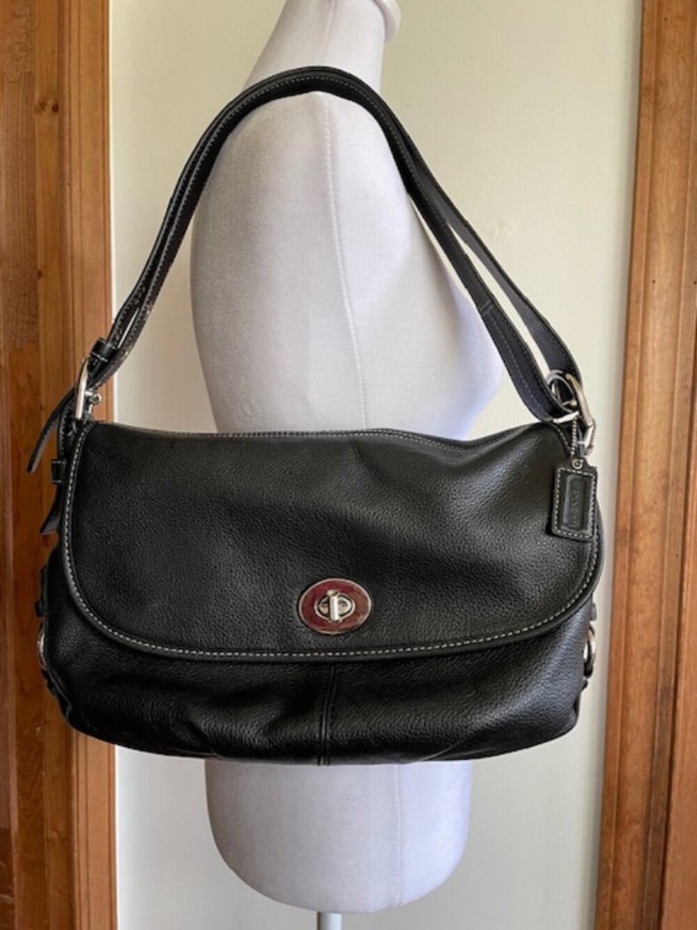 COACH Legacy Black Pebbled Leather Turnlock Flap Shoulder Crossbody Bag F15170